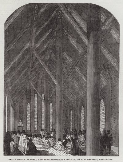 Inheemse Kerk in Otaki, Nieuw-Zeeland door Charles Decimus Barraud
